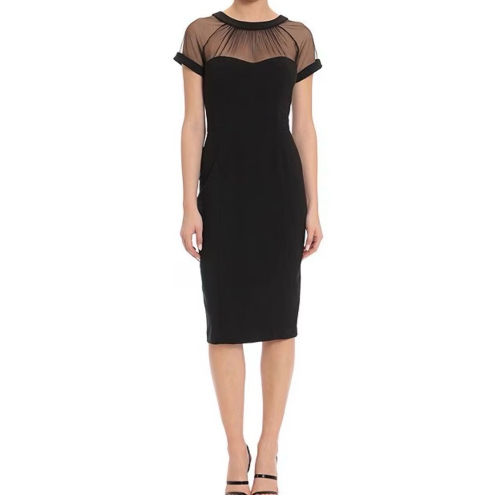 Maggy London Black Midi Dress with Sheer Detail